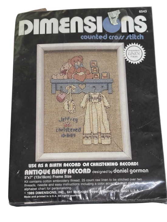 Dimensions Other - Vintage 1989 Dimensions Counted Cross Stitch Antique Baby Record 6543